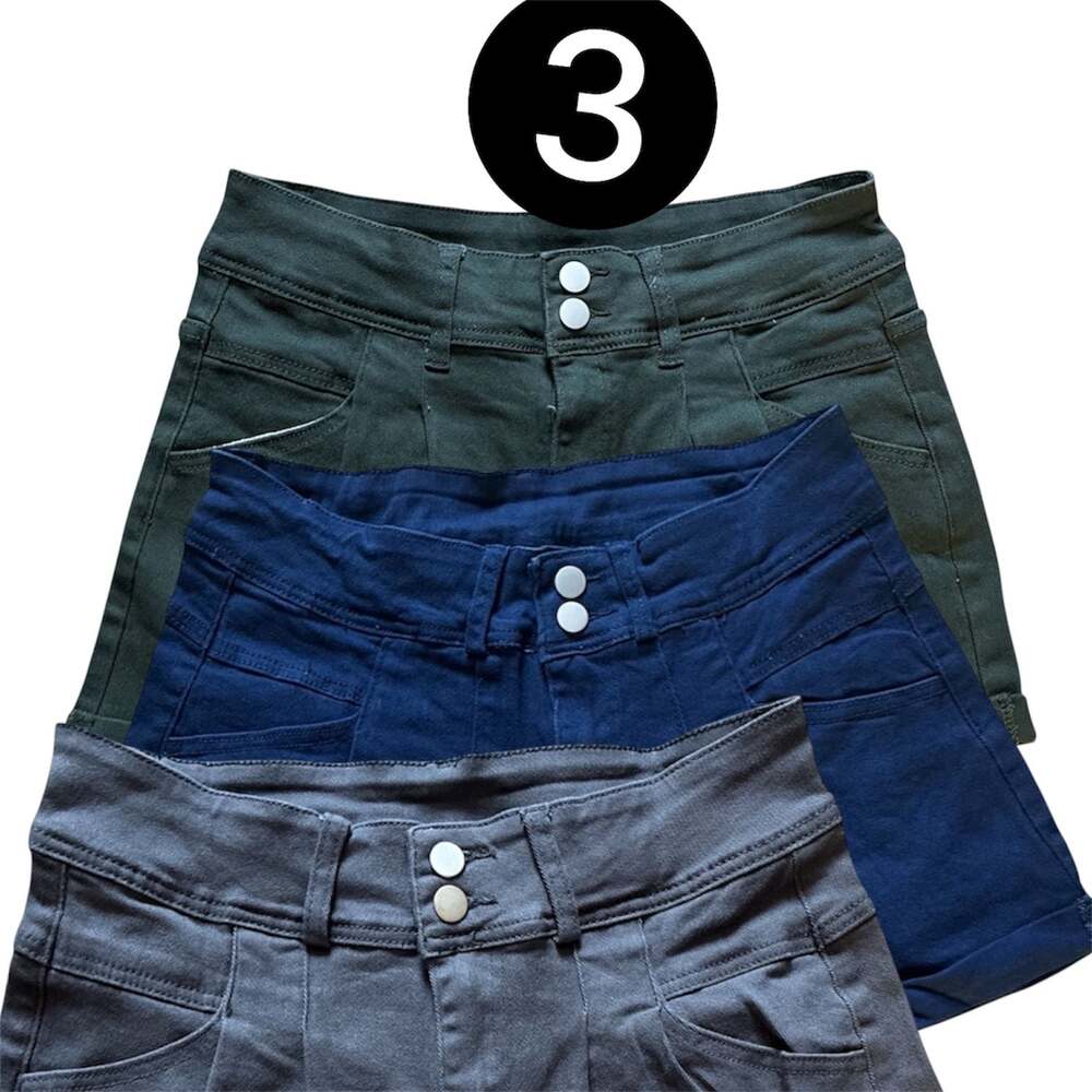 Hilltichu Women's High-Waisted Button-Front Rolled Cuff Denim Shorts Bundle 3-NW